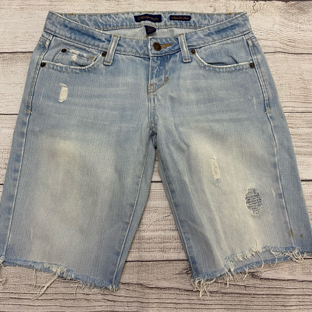 Aeropostale Denim Shorts Size 1/2 Distressed Long Cut Offs